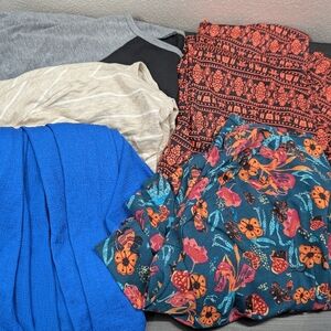 Women's lot of (5) LuLaRoe size Large .  Pre-owned.  4 Tops 1 skirt